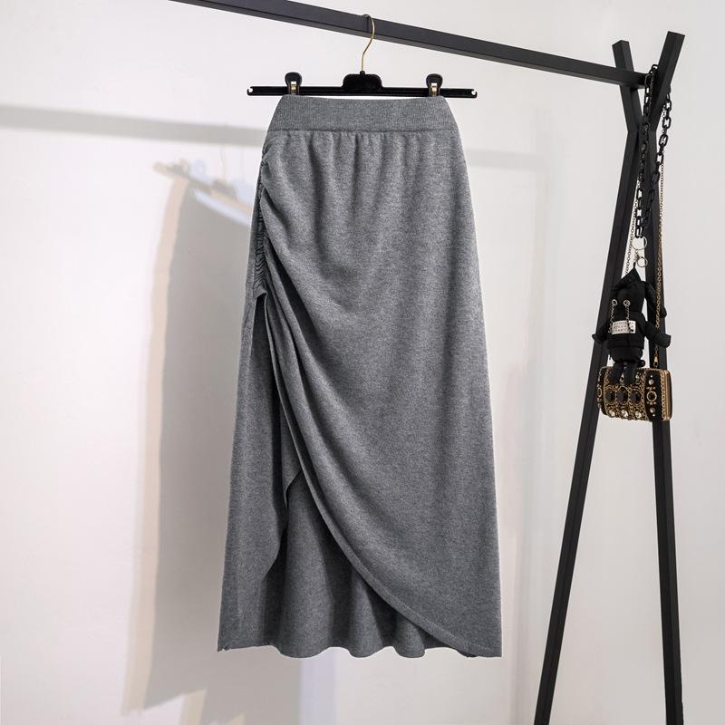 

Женская зимняя юбка большого размера, новая, для полных, ММ, высокого класса и модная, вязаная, миди, с нерегулярным разрезом 4XL