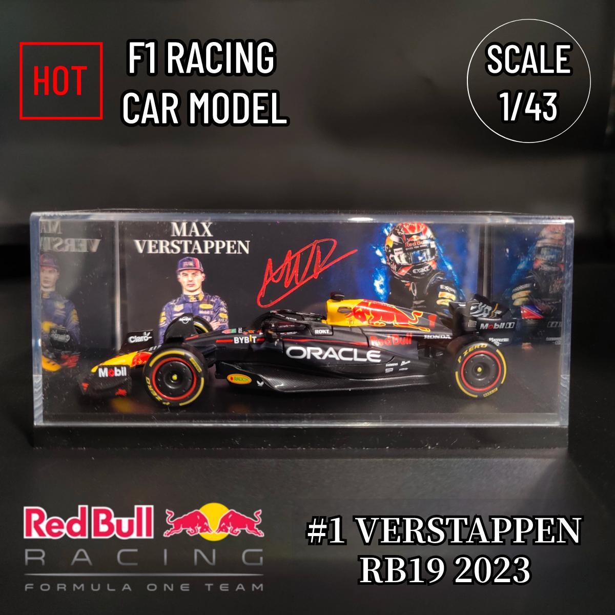 

1:43 2023 Red Bull Racing RB19 Car Model Miniature with Siganture Showcase Scale Formula 1 Diecast Replica Xmas Gift Toy