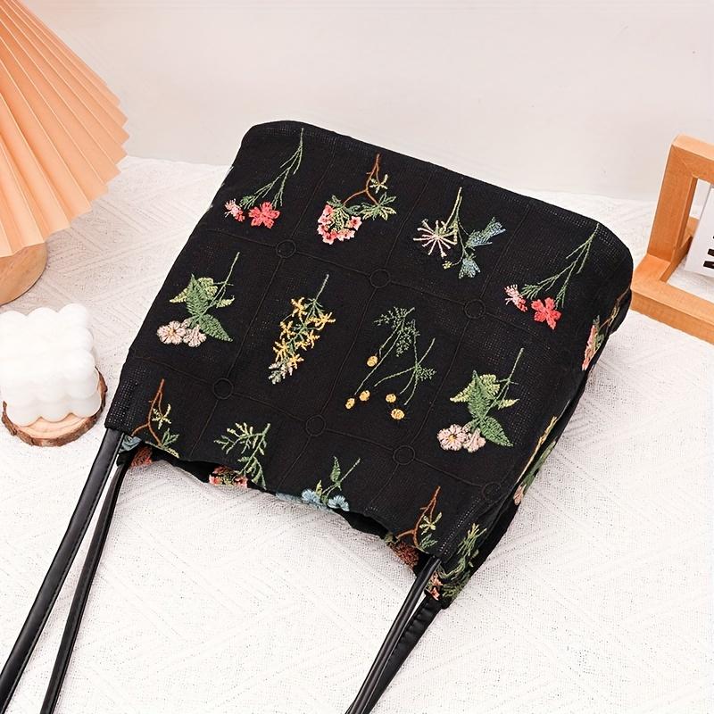Floral Embroidery Shoulder Bag Vintage Daily Bucket Bag Fashion Handbags For Women