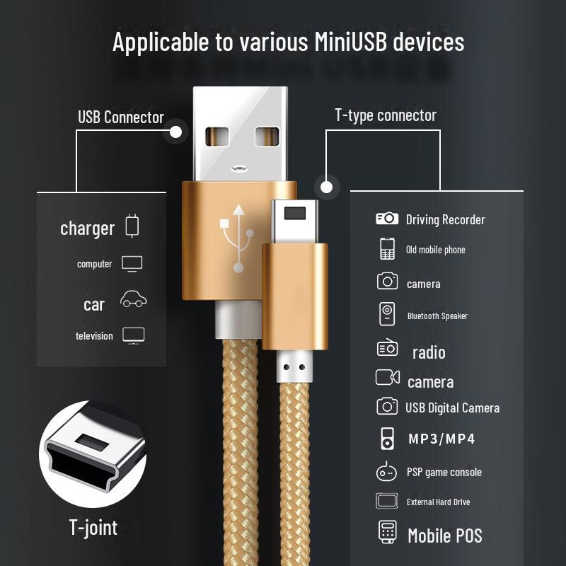 Mini USB Data Cable for T-Port Devices: Compatible with Elderly Phones, MP3/4 Players, Cameras, Driving Recorders, and Navigators
