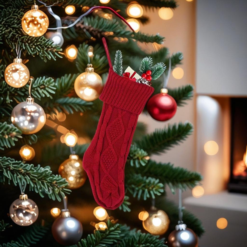 Christmas Stockings Christmas Decoration Home Wall Decoration Candy Bag Socks Rhombus Gift Knitted Socks