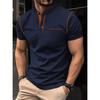 Herren Sommer Button-Down Poloshirt: einfarbig, kurzärmelig, mit Kragen, horizontal gestreift, lässig, schmal geschnittenes Oberteil