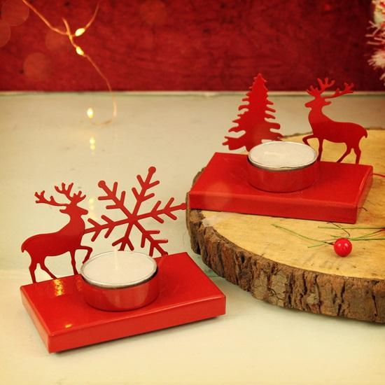 Pack of 2 Christmas Reindeer Tealight Candle Holder Stand for Table Decoration Indoor Outdoor Xmas Decor for Home Church Office Gift