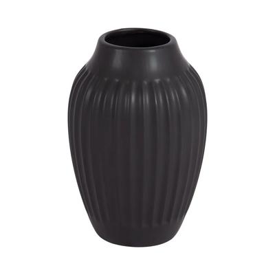 Ribbed Matte Black Ceramic Curved Vase Tabletop Decorative Flower Arrangements Elegant Home Decor Gift Idea Indoor Use