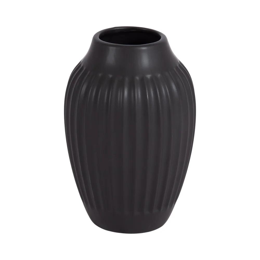 Ribbed Matte Black Ceramic Curved Vase Tabletop Decorative Flower Arrangements Elegant Home Decor Gift Idea Indoor Use