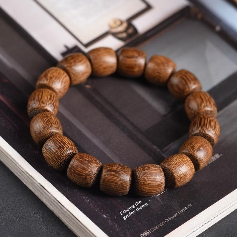 Agarwood Beaded Mala Bracelet Natural Handcrafted Smooth Wooden Wristband Adjustable Unisex Jewelry for Men Women Prayer Gifting