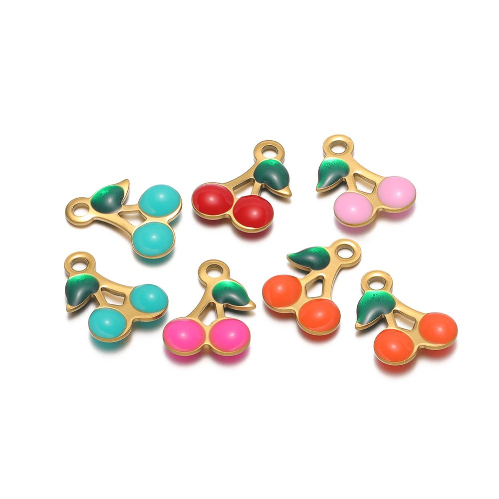 20Pcs Stainless Steel Small Enamel Cute Cherry Charms Jewelry for DIY Girls Necklace Women Pendant Bracelets Earrings Making