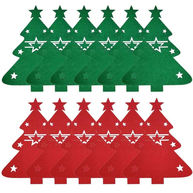 Xmas Tree Cutlery Bag Knife Fork Spoon Felt Holder Bags New Year Christmas Party Tableware Decor Festival Table Ornament
