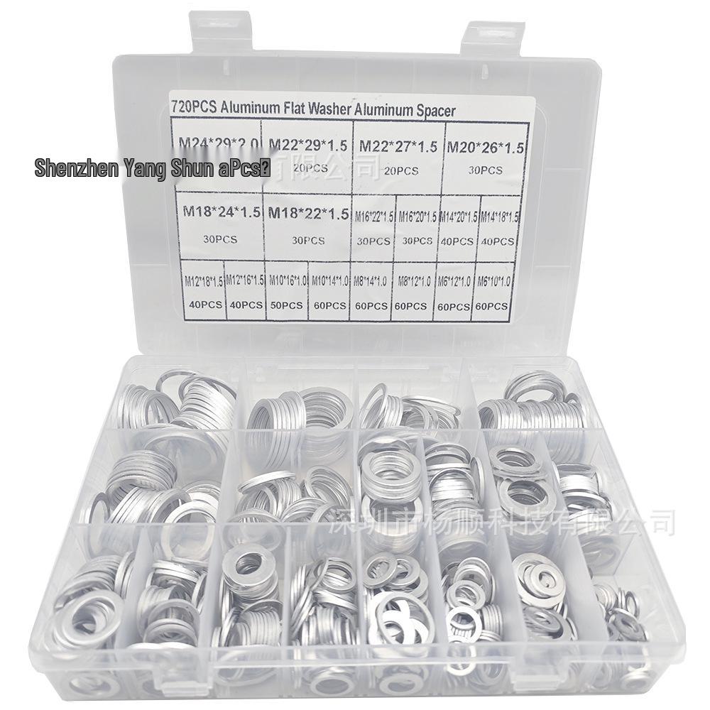 450-Piece Aluminum Gasket & Sealing Ring Set: High-Temp Resistant, Spring Washer, M6-M24.