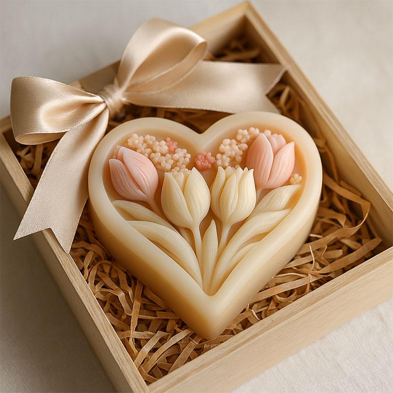 1PC 3D Heart-shaped Tulip Silicone Mold with Clear Texture, Easy To Clean and Demould, for Handmade DIY Soap Decoration Ornaments Va