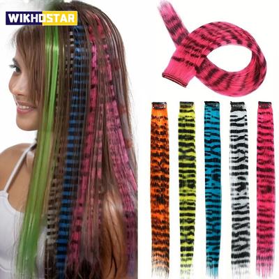 Synthetic Feather Hair Extension Colorful Fake Hair Clip In One Piece Hairpiece For Women Cosplay Party Y2K Style