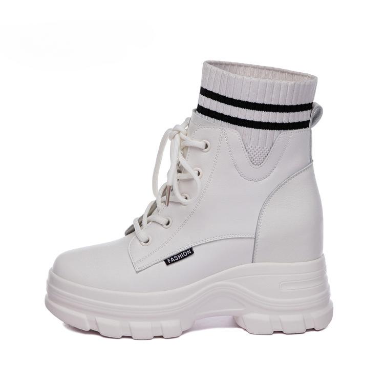 Femei Iarna Pantofi calduri Botine din piele naturala Tocuri inalte Caldura Plus Doamnelor Inaltime Creste 9cm Negru Bej