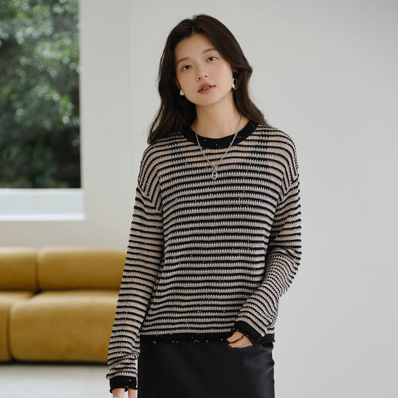 Sinoford Women's Crew Neck Loose Thin Long Sleeve Knitted Sweater