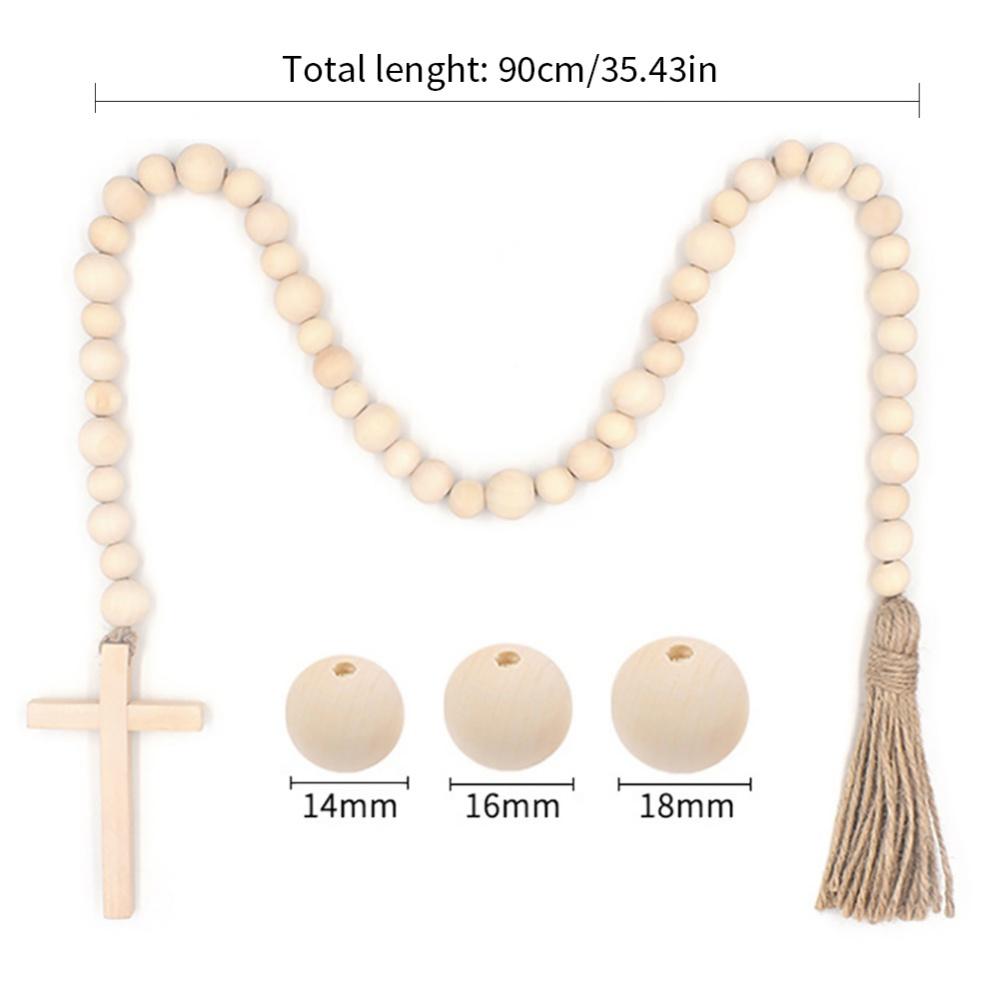 Wood Bead Garland with Tassels Farmhouse Beads Religious Wood Bead