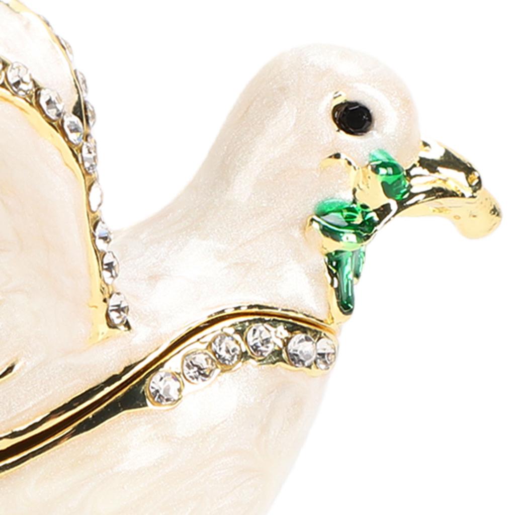 Enamel Dove Jewelry Box Rhinestones Hand Painted Magnetism Closure Elegant Enamel Keepsake Box White Dove