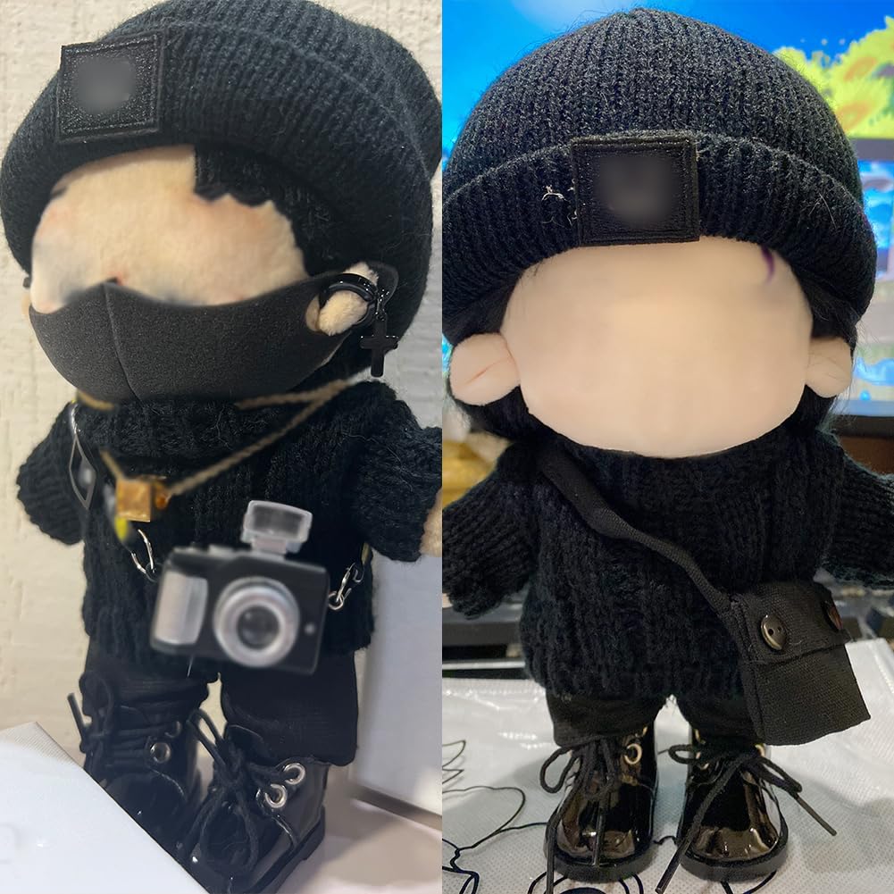 YUYAKESHI Doll Cotton Doll Clothes 20CM Doll Clothes Change of Clothes Twist Sweater Black Plush Sweater for Dolls Doll Clothes Set Shorts (Sweater +