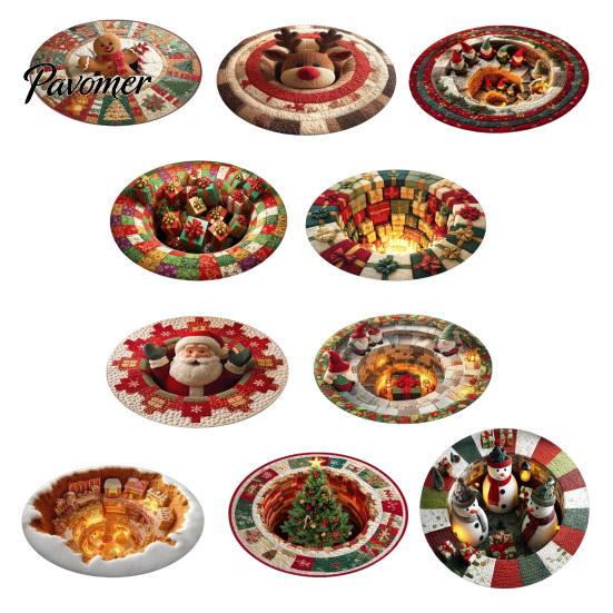 Cozy Christmas Room Decor 3D Illusion Rug, Round Xmas Tree Area 24" 47" Modern Rug Santa Claus Snowman Floor Mat for Living Bedroom Holiday
