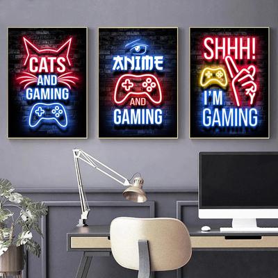 Mode Retro Lekrum Neon affisch och tryck Modern Canvas Målning Väggkonst Bild för Gamer Boy Sovrum Heminredning