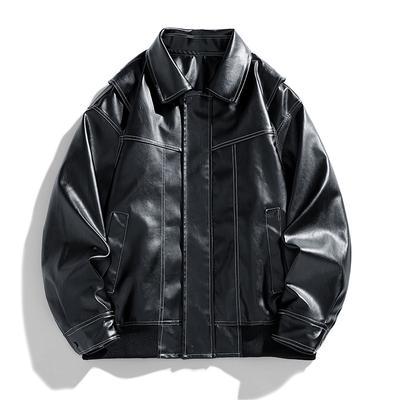 Outono nova jaqueta de couro americana retro lapela masculina Maillard casal casual casaco top