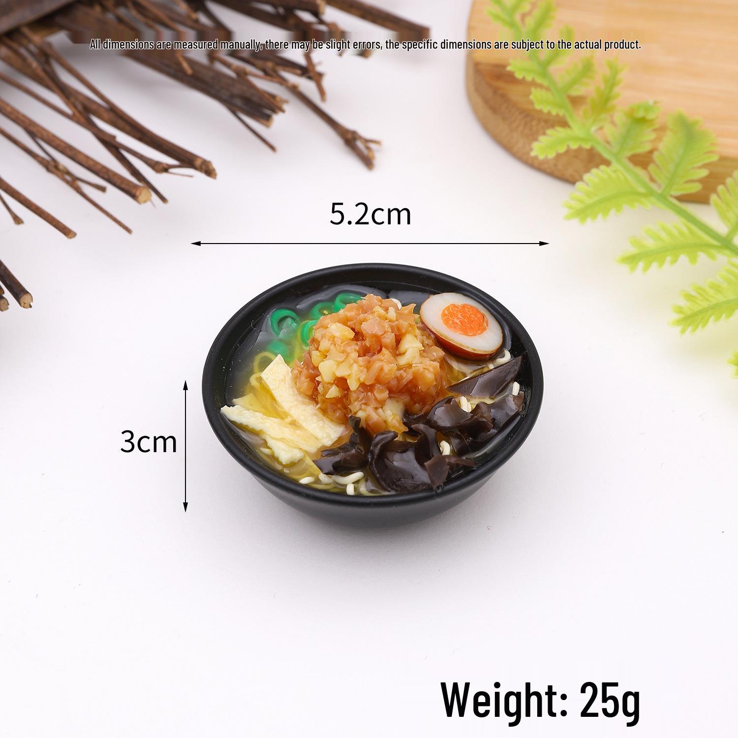 Mini Japanese Ramen Bowl Pendant - Creative Food Model Toy with Seafood Noodles 5.2cm Flat Bottom Bowl