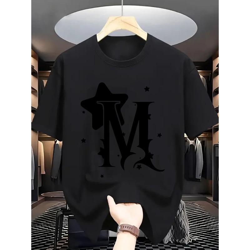 

European sizes Summer Men S Fashion Short-Sleeve T-Shirt with Letter Pattern Print 4XL чорний