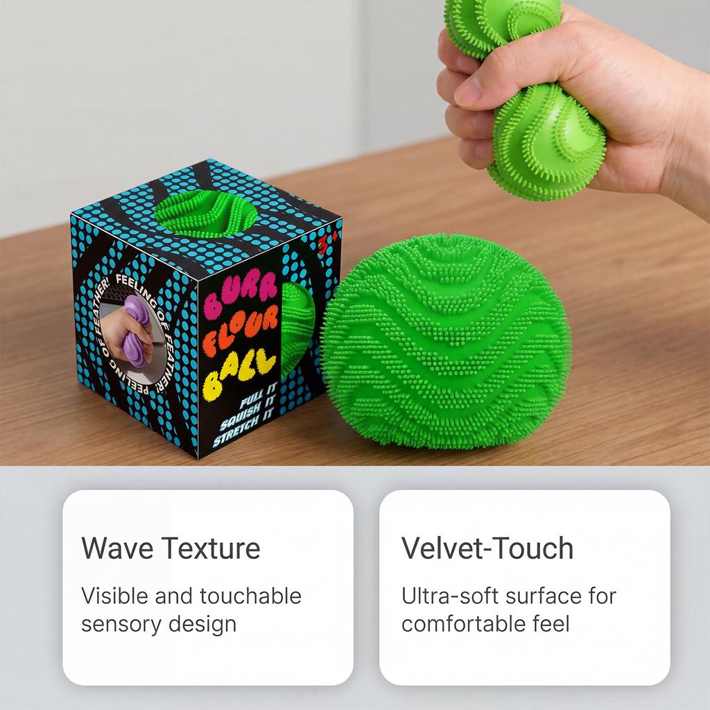 Burr Flour Squeeze Ball Fidget Toy, Spiky Wave Texture Sensory Stress Relief Ball, Soft Stretchable Squishy Toy for Anxiety Relief & Party Gifts