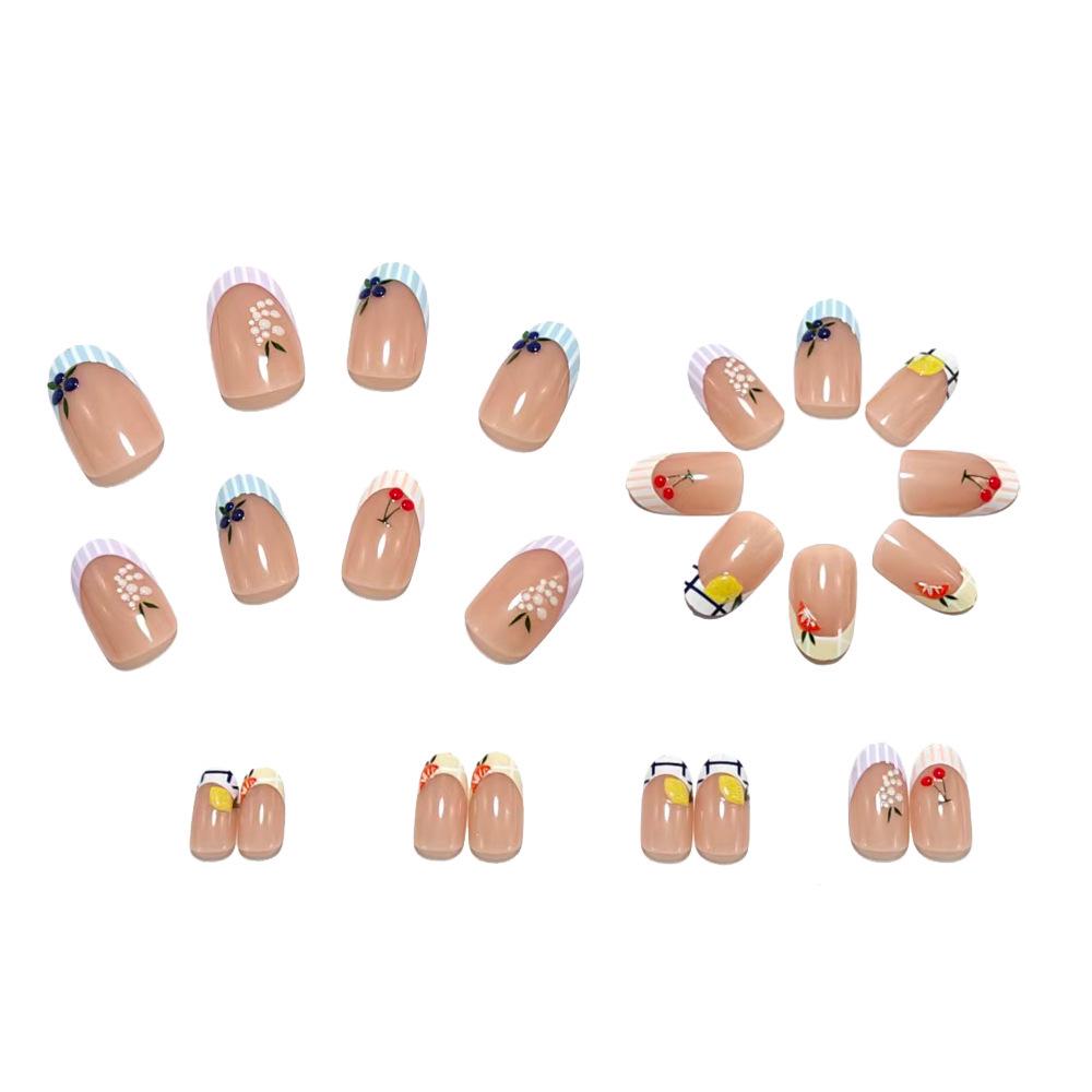 French Style Short Press-on Nails - Cute Fruit Nail Tips for Manicure