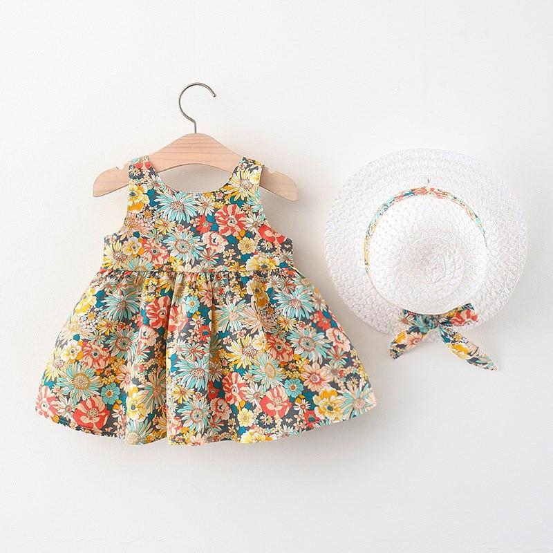Children's Bow Princess Dress Send Hat Girl's Beach Dress