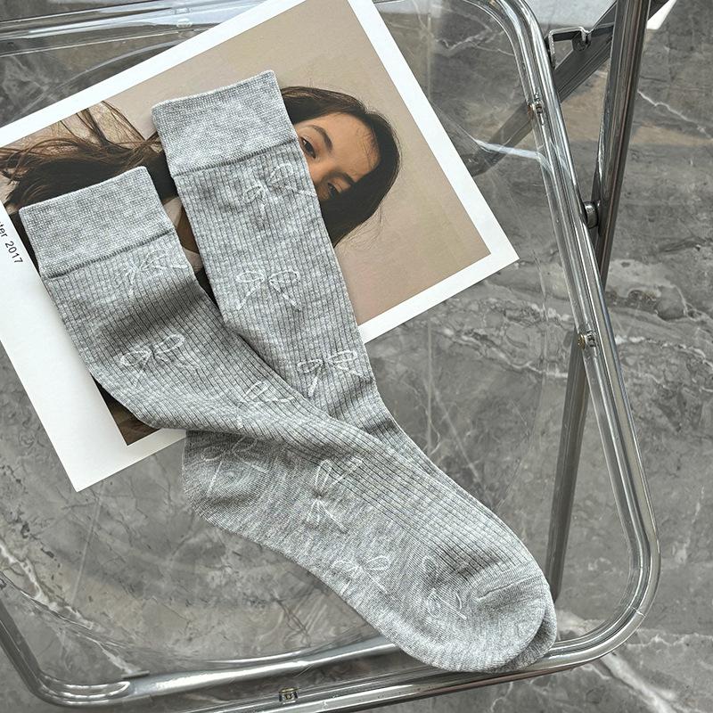 

3 пары летних тонких женских мягких дышащих носков в горошек с бантом, повседневные милые удобные носки без пятки серый