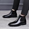 Chelsea Pointed Toe Leather Boots: Fashionable Slip-on, Korean & British Style Business Men's Plus Size Shoes.