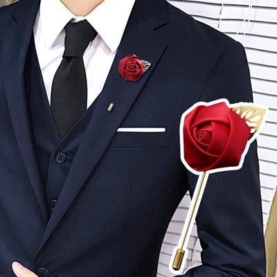 Men's Lapel Pin Wedding Party Gold Leaf Suit Corsage Rose Flower Brooches