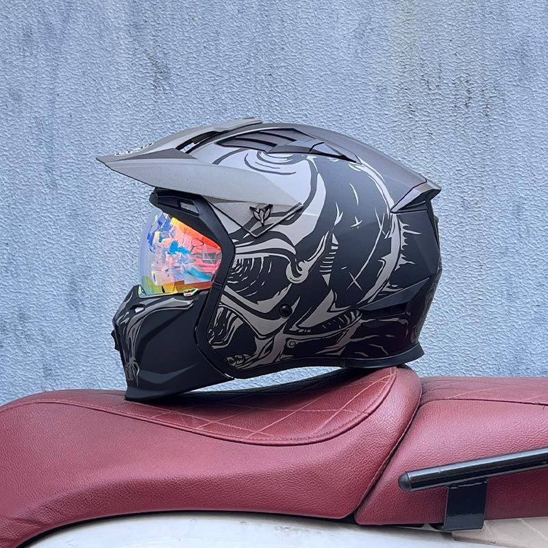 Street Fighter Motorcycle Helmet Men's and Women's Full Helmet Four Seasons Locomotive Retro Detachable Combination Helmet