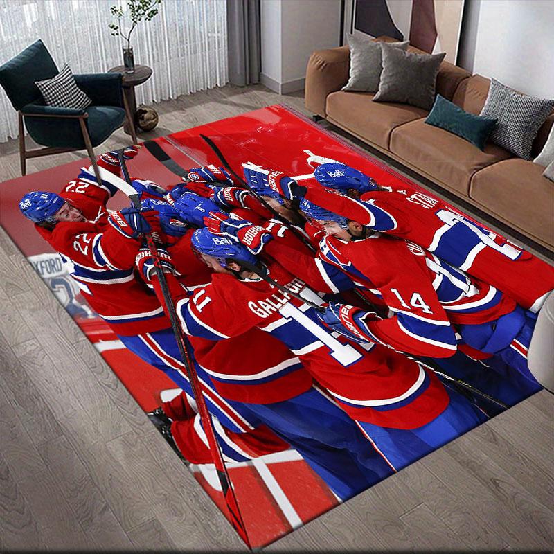 Montreal Canadiens Flannel Printed Carpet, Home Sofa Decoration for Living Room & Bedroom, Non‑Slip Play Flannel Floor Mat for Game Room