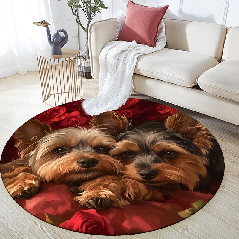 Two Yorkshire Terriers Pattern Round rug,Carpet Rug for Living Room Bedroom Sofa Playroom Decor,Non-slip Floor Mat,Holiday Gifts and Birthday Gifts