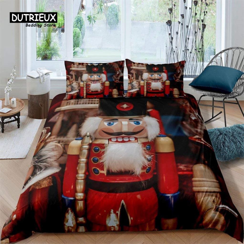 Cartoon Nutcracker Duvet Cover Set Christmas Tree Star Bedding Set Microfiber Royal Guarder Comforter Cover Twin King Queen Size Tool