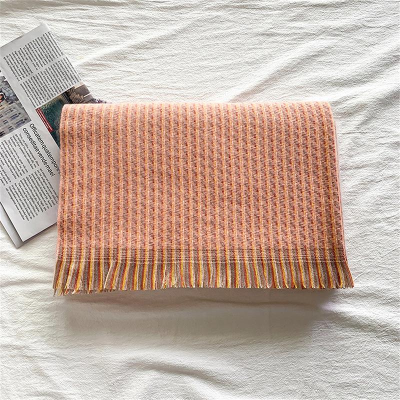 New Double-sided Diamond Plaid Scarf for Women in Winter European and American Imitation Cashmere Warm Tassel Shawl Thickened Cold Proof Scarf