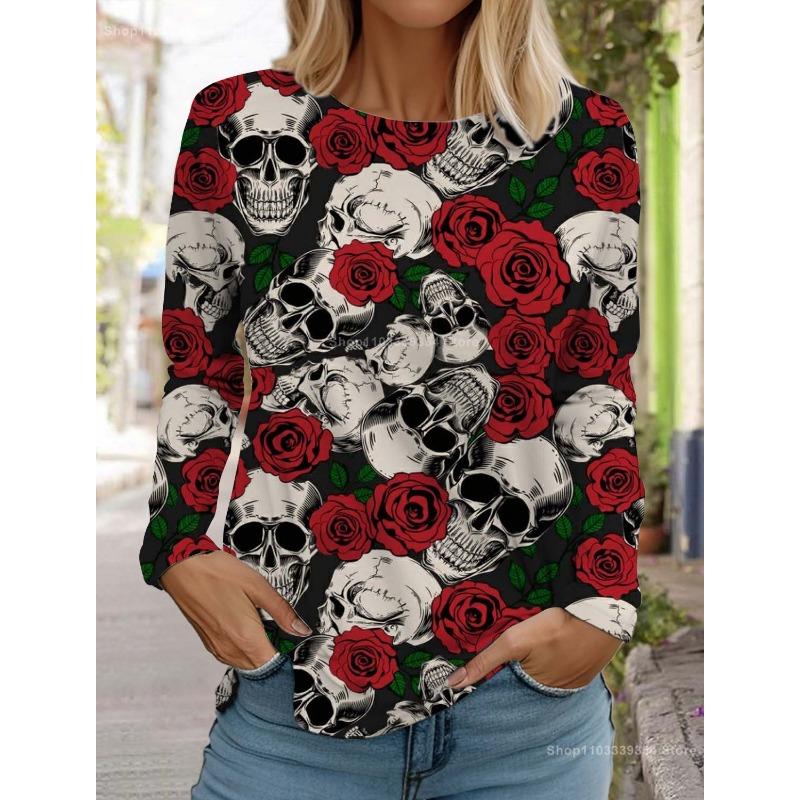 Women's Long Sleeved T-shirt Fashion Skull 3D Printed  Long Sleeve T-Shirt Autumn New Casual Festive Tops For Women Clothing