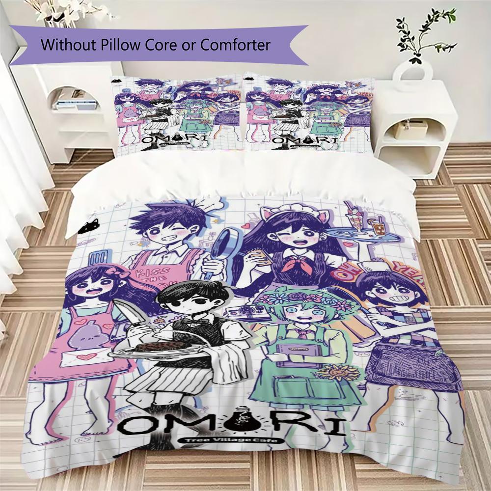 Omori Game 6 Pattern Bedding uilt Set uilt Cover Pillowcase Home Decoration Birthday Gift (1 * duvet cover + 2 * pillowcase without core)101