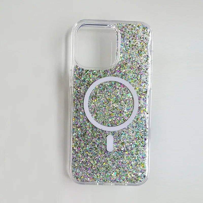 Clear Glitter Bling Magnetic Case for iPhone 14 13 12 Pro Max Plus Cover for MagSafe Wireless Charging Soft Silicone Cover Funda