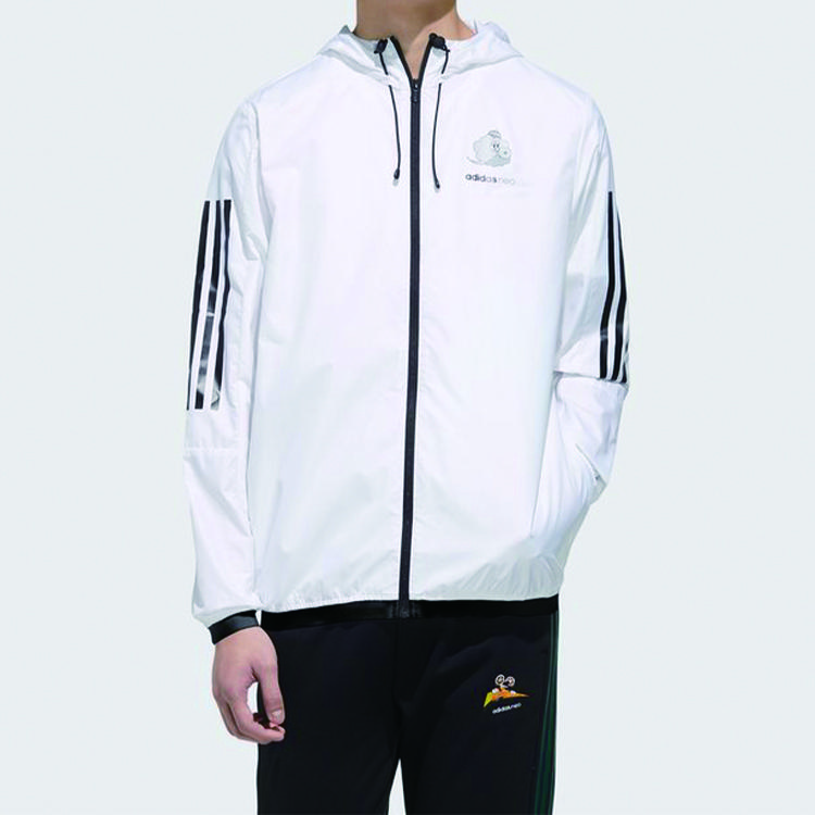Adidas Neo Branded Windbreaker With Hood And Long Sleeves Men Outerwear White GK5869