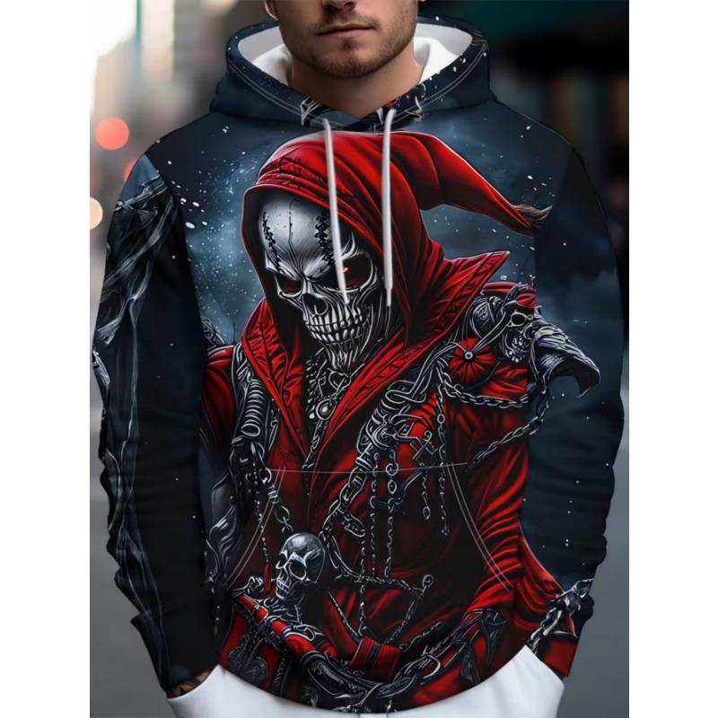 Men's Trendy Street Hooded Sweatshirt with Printed Design, Featuring a Hood Strap. Suitable for Daily Outings and Casual Gatherings.