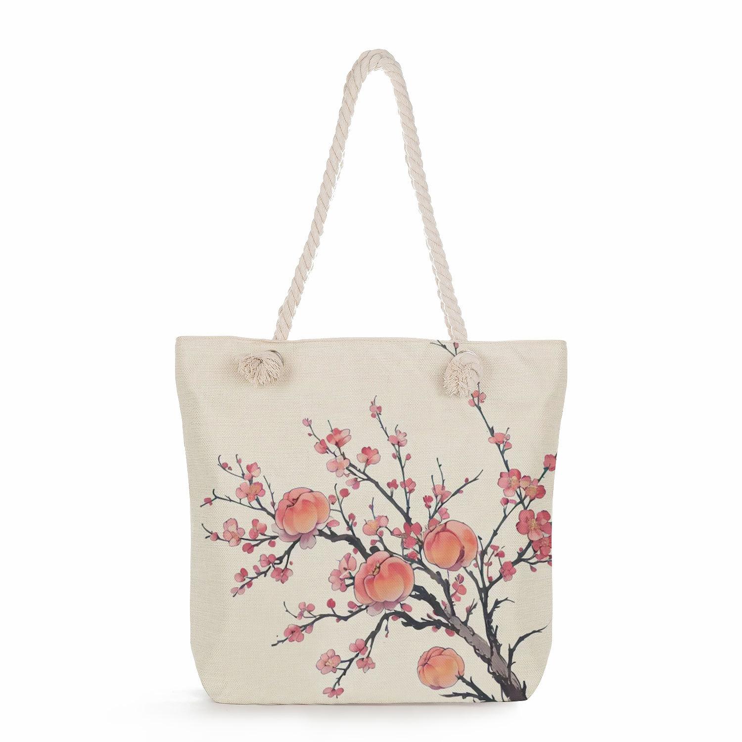 Flower print thick rope single-shoulder beach bag 7318