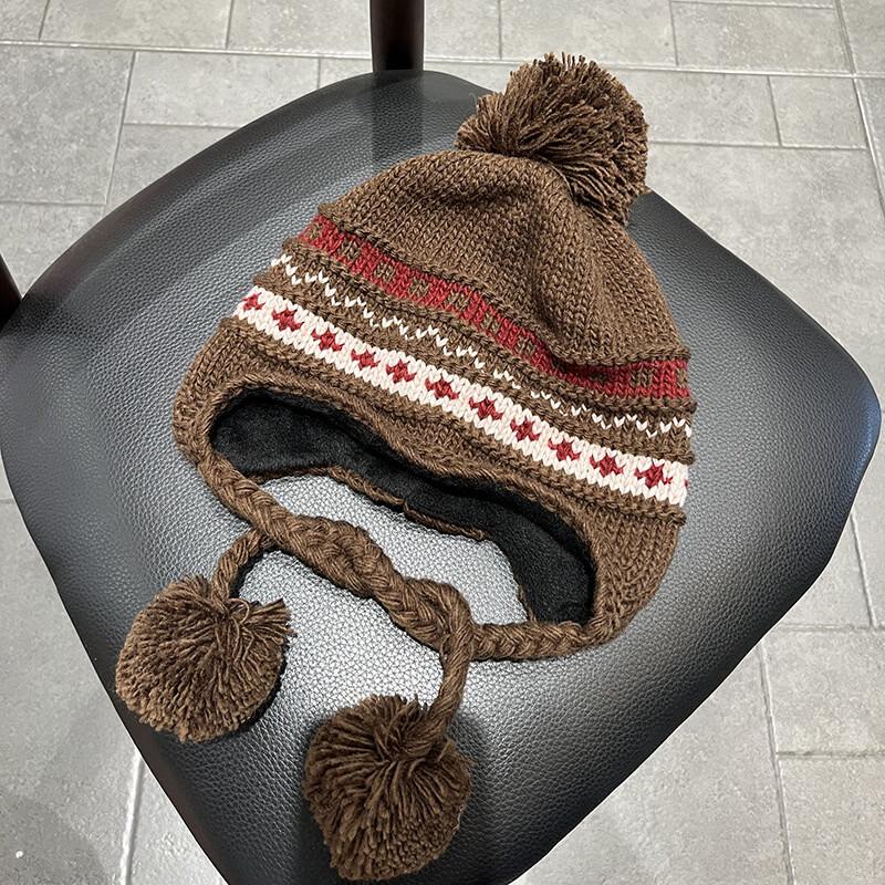 

Women s Plush-Lined Pompom Earflap Winter Knitted Hat