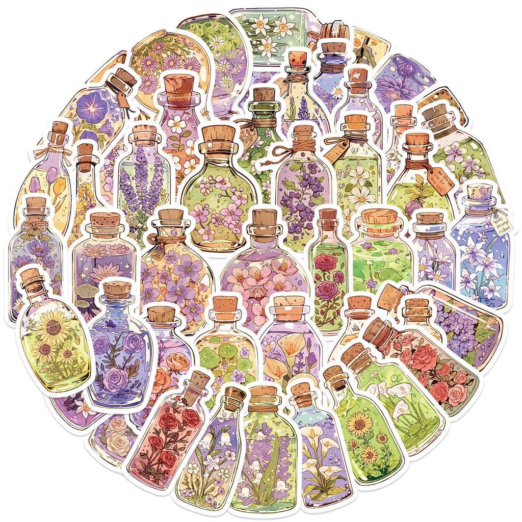 50 Retro Floral Waterproof Decorative Stickers - Miniature World Theme