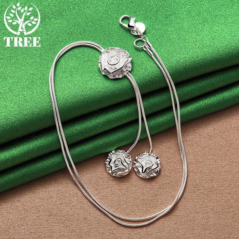 20 Inch 925 Sterling Silver Three Flower Pendant Necklace For Lady Engagement Wedding Party Beautiful Jewelry Accessories