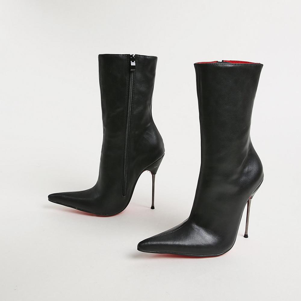 FHC 14cm Mid Calf Boots,Women Short Botas,Fetish Unisex Pole Cosplay Dancing Shoes,Extremely Pointed Toe.Black,Custom Colors