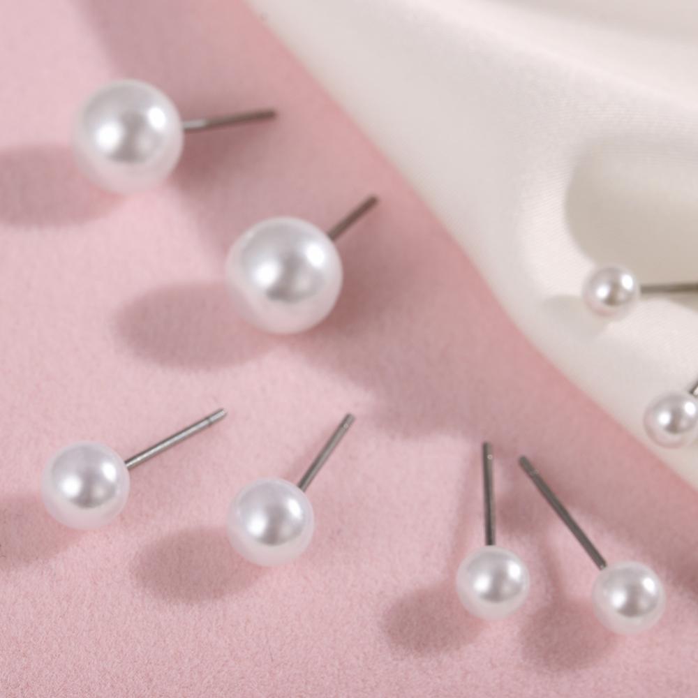 4mm 5mm 6mm 8mm 10mm 12mm Pearl Earrings Elegant Ear Stud Round Ball Earrings  Wedding Engagement