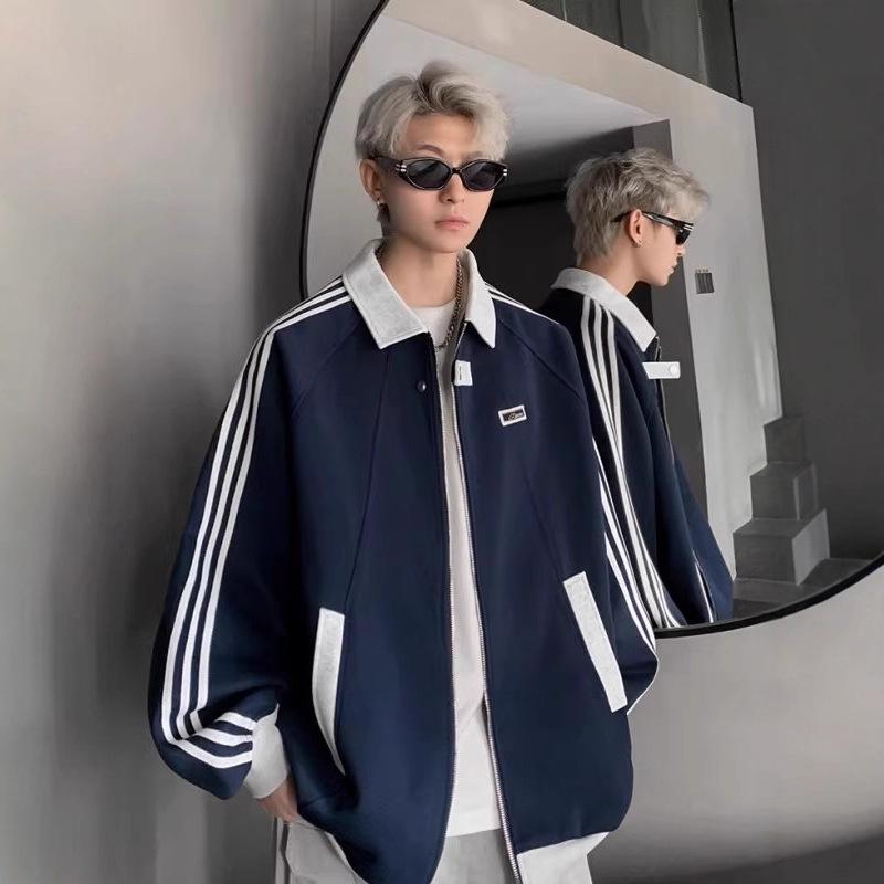 Men's American Patchwork Jacket - Autumn Trendy, Versatile College Style, Handsomely Rebellious Striped Baseball Coat