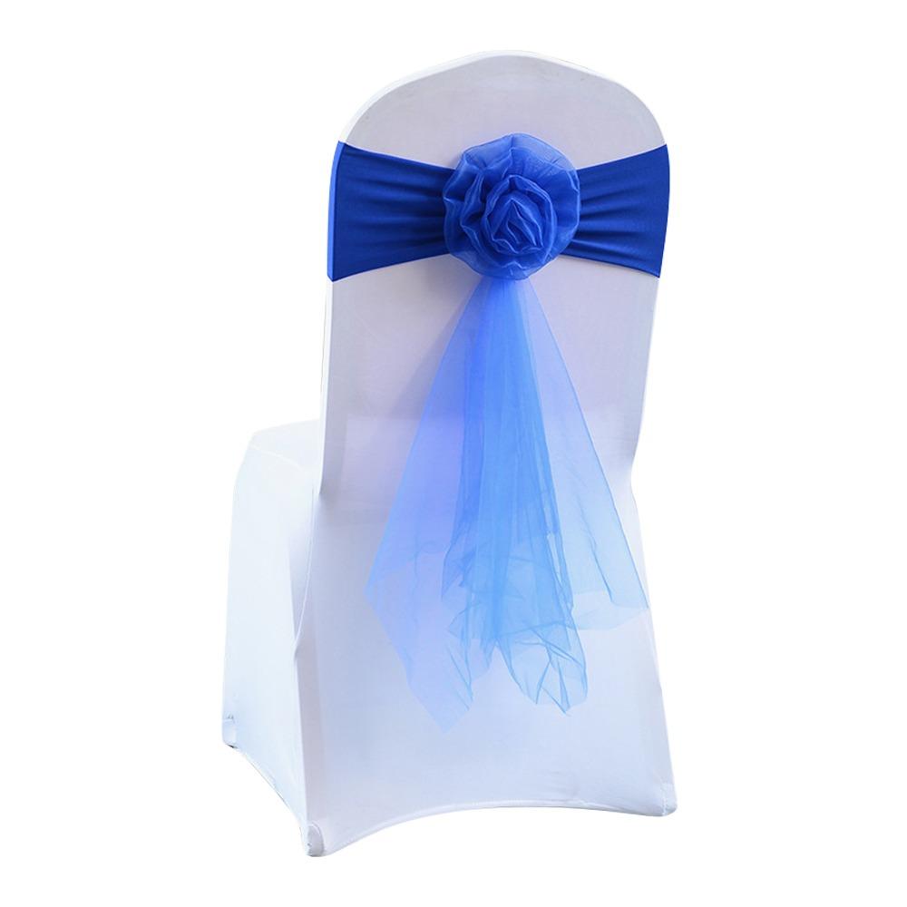 

Ready Made Organza Band Solid Color Spandex Stretch Cover Elegant Chair Sashes Wedding Party синий