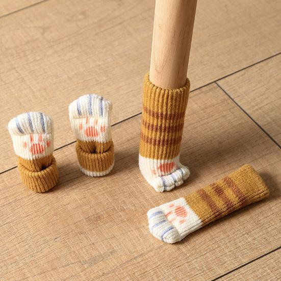 4Pcs Cat Paw Chair Leg Cover Knitting Furniture Feet Cover Floor Protectors Non-Slip No Scratch Noise Reduction Hardwood Floors Furniture Booties